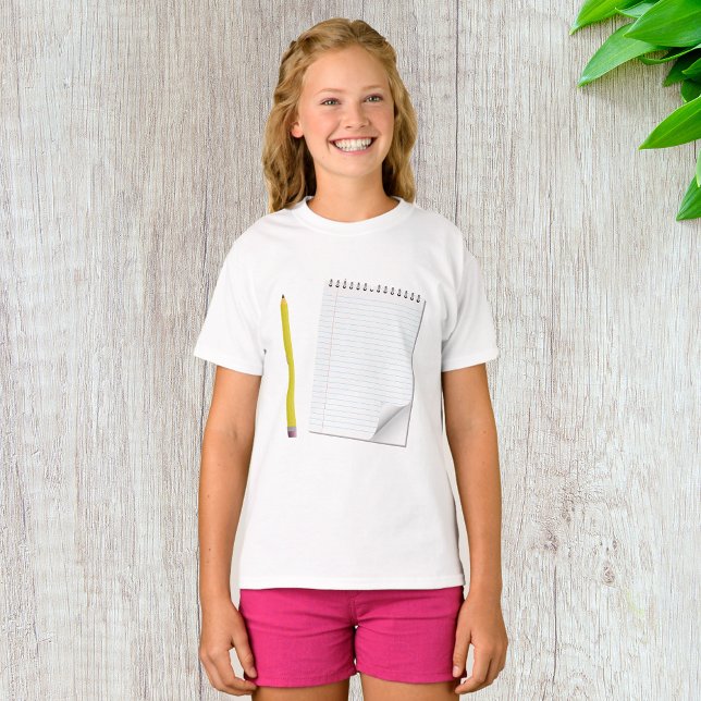 Anteckningsblock- och blyertflickor T-Shirt (Skapare uppladdad)