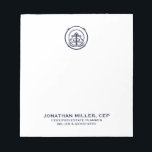 Anteckningsblocket anpassade Professionell Logotyp Anteckningsblock<br><div class="desc">Öka professionellens image med anteckningsblocket anpassade logotyp märks. Utformningen har en elegant symbol längst upp i logotypen, tillsammans med namn, rubrik och företagsinformation i marinblå klassisk typografi på en vit bakgrund. Det här mångsidiga anteckningsblocket är perfekt för alla företag att tittar förbättra sin logotyp. Oavsett om du är planerare i...</div>