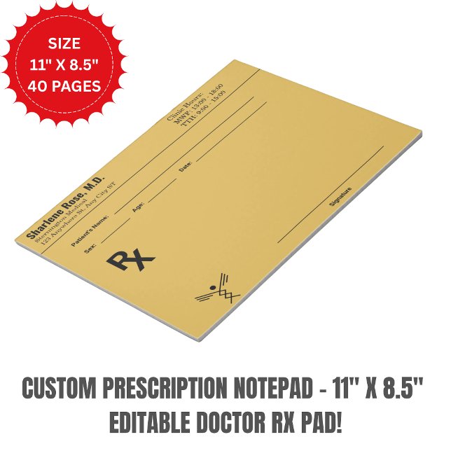 Anteckningsblocket anpassningsbar recept - rediger anteckningsblock (Custom Prescription Notepad – Editable Doctor RX)