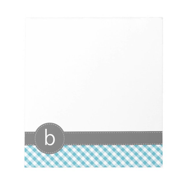 Anteckningsblocket Aqua Gingham Mönster Monogram Anteckningsblock (Framsida)