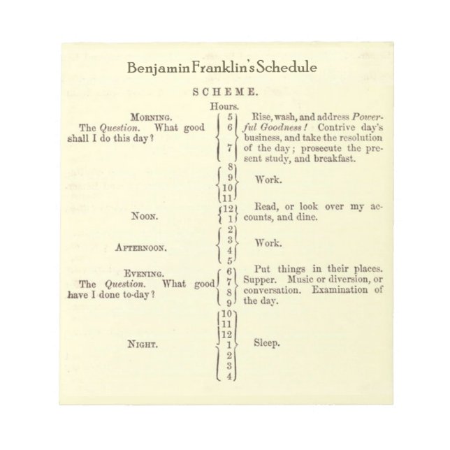 Anteckningsblocket Benjamin Franklin's Schedule Pl Anteckningsblock (Framsida)