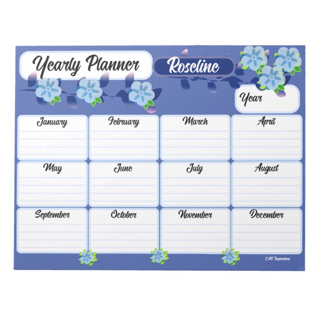Anteckningsblocket blåa blommor Yarly Planner Anteckningsblock (Framsida)