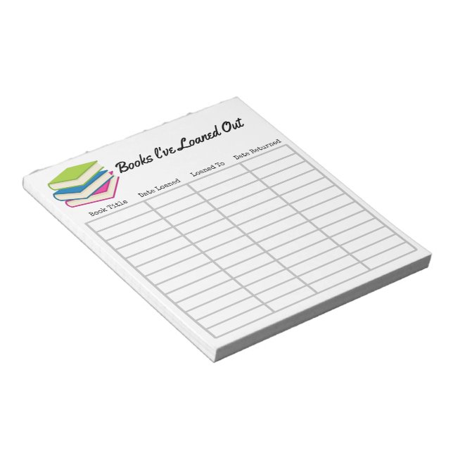anteckningsblocket "Bokar I har lånat ut" Anteckningsblock (Vinklad)