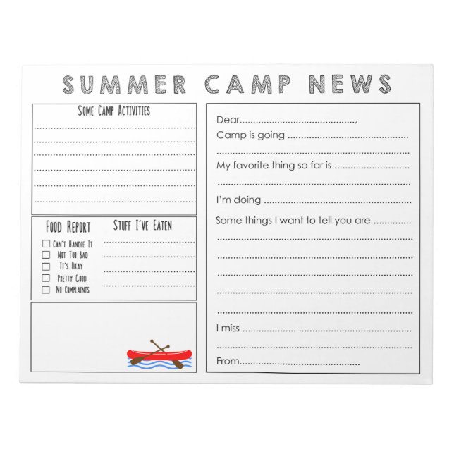 Anteckningsblocket Canoe Summer Camp News Anteckningsblock (Framsida)