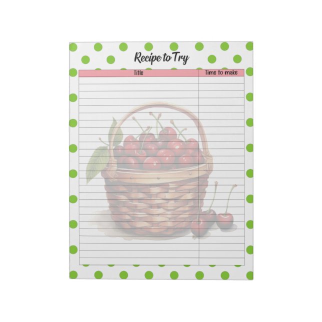 Anteckningsblocket Cute Cherry Recipe Anteckningsblock (Roterad)