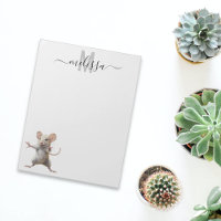 Anteckningsblocket Cute Mouse Watercolor Monogram 