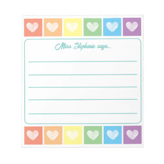 Anteckningsblocket Cute Rainbow och Hearts Teacher Anteckningsblock