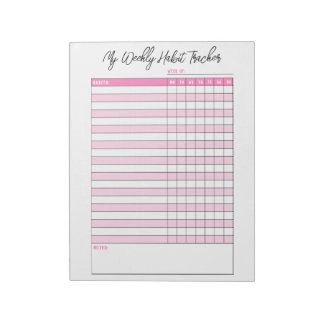 Anteckningsblocket Cute Rosa Weekly Habit Tracker  Anteckningsblock
