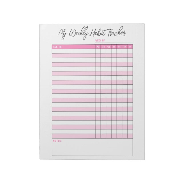 Anteckningsblocket Cute Rosa Weekly Habit Tracker  Anteckningsblock (Roterad)