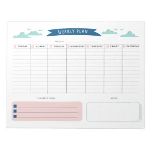 Anteckningsblocket Cute Weekly Planner Anteckningsblock