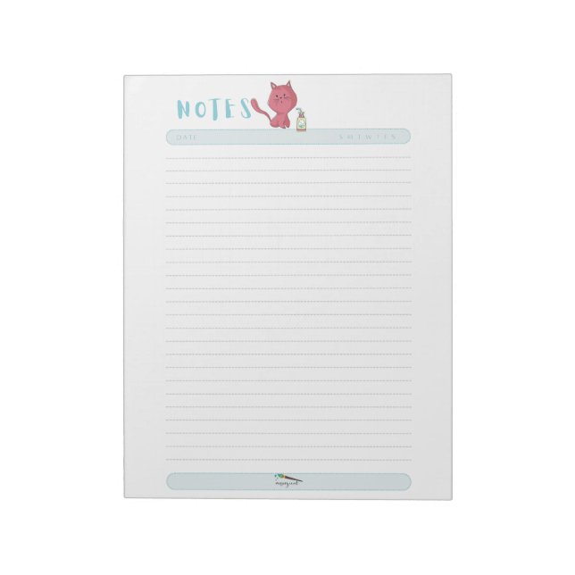 Anteckningsblocket Daily Kawaii Rosa Cat Notes Anteckningsblock (Roterad)