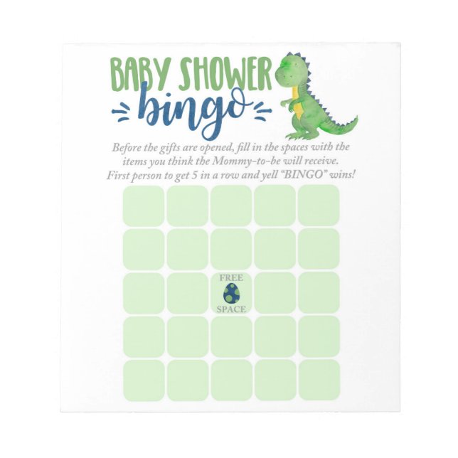 Anteckningsblocket Dinosaur Baby Shower Bingo Card Anteckningsblock (Framsida)