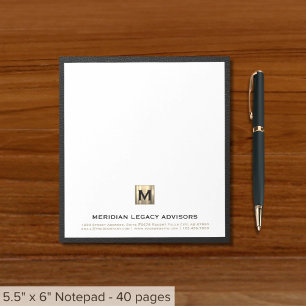 Anteckningsblocket elegant Black och Guld Initial  Anteckningsblock