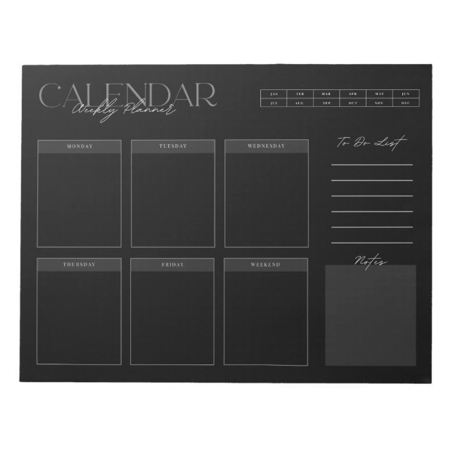 Anteckningsblocket elegant Black Weekly Planner Anteckningsblock (Framsida)