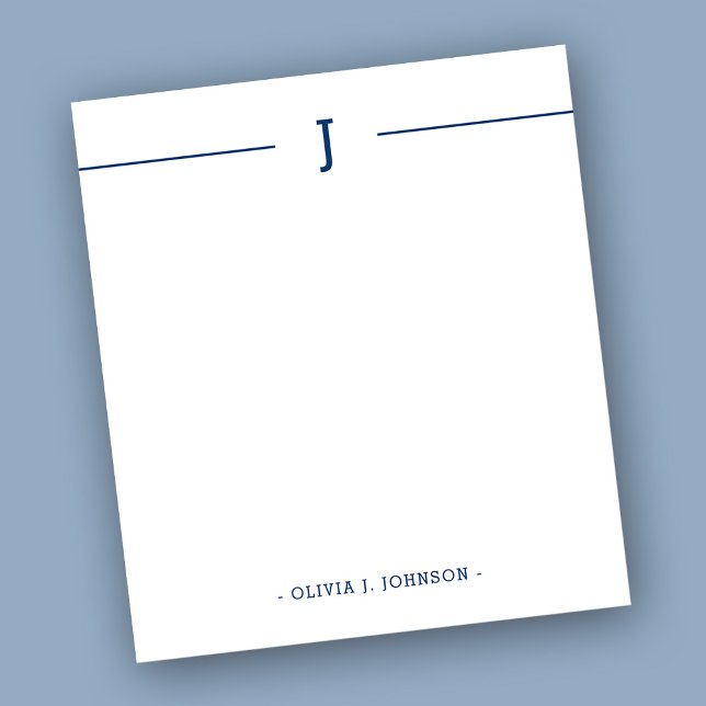Anteckningsblocket elegant Monogram Navy White Anteckningsblock (Personalize with Your Custom Monogram Initial & Name for a Stylish Presentation.)
