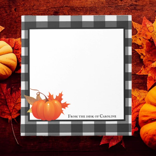Anteckningsblocket Fall Pumpkin Buffalo Play Perso Anteckningsblock (Fall Pumpkin Buffalo Plaid Personalized Notepad)
