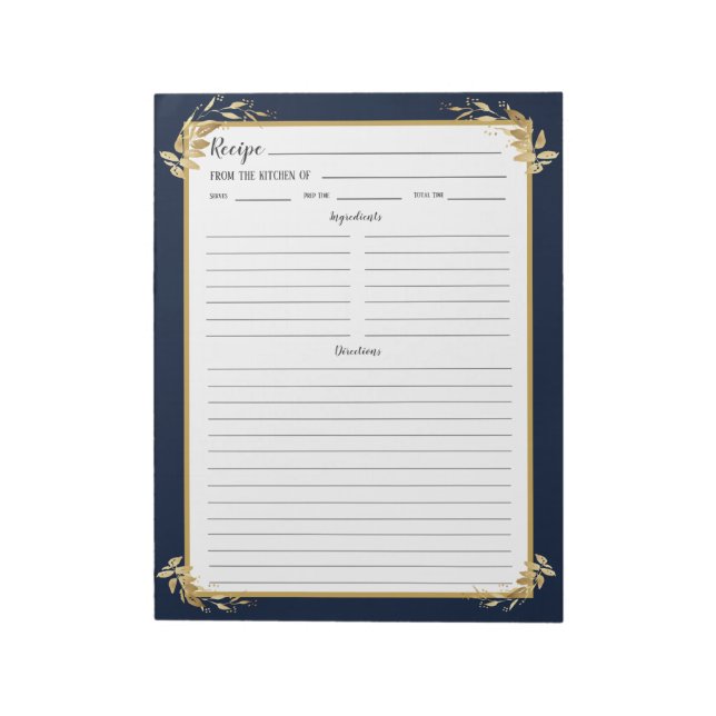 Anteckningsblocket Foliage Recipe Binder Guld Blue Anteckningsblock (Roterad)