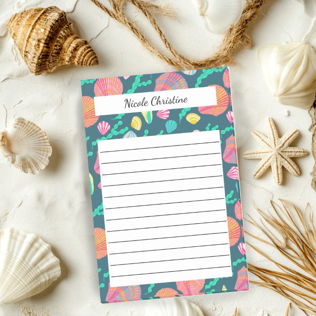 Anteckningsblocket för ANPASSNINGSBARNA Seashells  Post-it Block (Seashells & Seaweed Tropical Beach CUSTOM Notepad
)