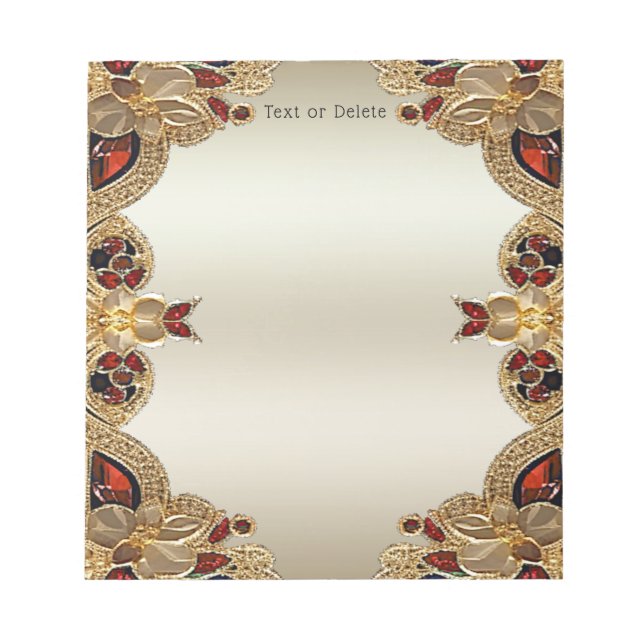 Anteckningsblocket Golden Flowers Red Gemstone Anteckningsblock (Framsida)