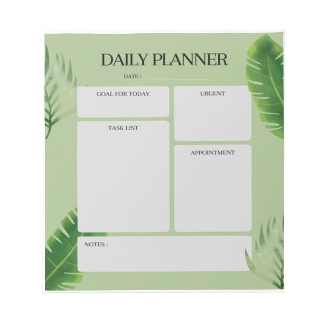 Anteckningsblocket grönt Löv Daily Planner Anteckningsblock (Framsida)
