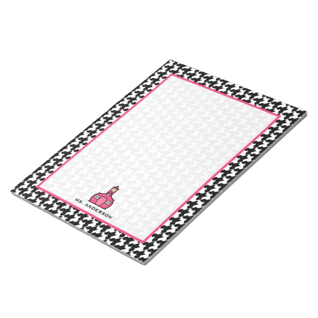 Anteckningsblocket Houndstooth & Rosa Teacher Anteckningsblock (Vinklad)
