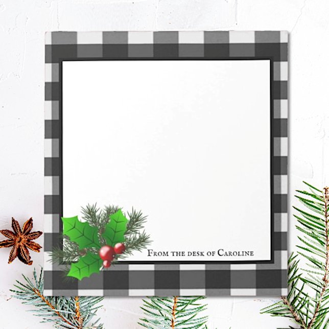 Anteckningsblocket jul Holly Buffalo Play Personli Anteckningsblock (Christmas Holly Buffalo Plaid Personalized Notepad)