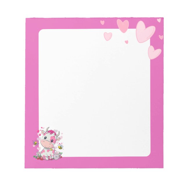 Anteckningsblocket Kawaii Baby Cow & Hearts Anteckningsblock (Framsida)