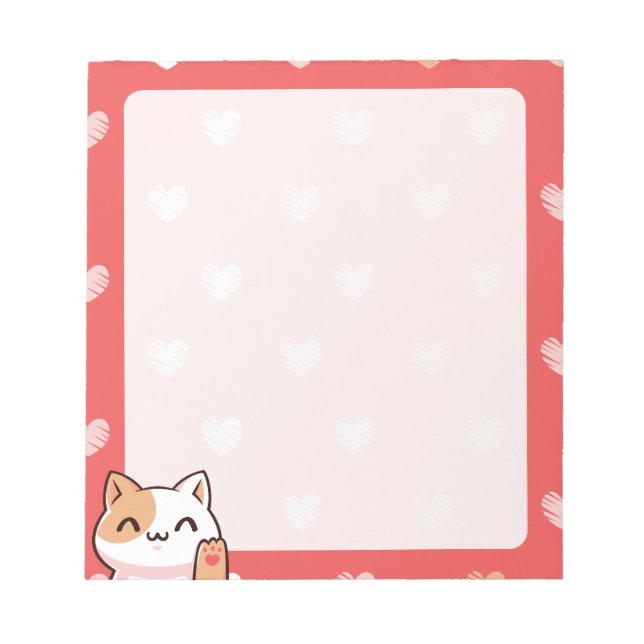 Anteckningsblocket Kawaii Cat och Hearts Anteckningsblock (Framsida)