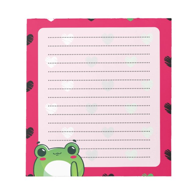 Anteckningsblocket Kawaii Frog & Hearts Anteckningsblock (Framsida)