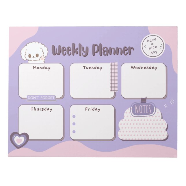 Anteckningsblocket Kawaii Puppy Weekly Planner Anteckningsblock (Framsida)