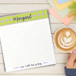 Anteckningsblocket Lime Green Lila Retro Mönster S Anteckningsblock<br><div class="desc">Lila block av färg med kalkgröna prickar i ge i mönster. Svart skript namn med vit skugga i färg-blocket. Vid grund: "Jag kan.." Det ska jag. Slut på artikeln." Underbar liten gåva till galningar,  mammor eller självfallet dig själv.</div>