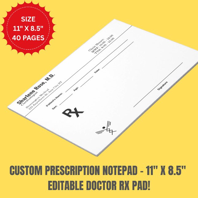 Anteckningsblocket Minimalistisk Anpassningsbar -  Anteckningsblock (Custom Prescription Notepad – Editable Doctor RX)