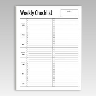 Anteckningsblocket Minimalistisk veckochecklista Anteckningsblock