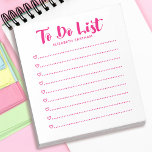 Anteckningsblocket Modern Simple Script To Do List Anteckningsblock<br><div class="desc">Ett enkelt och modernt anteckningsblock med ord "att göra lista" i ett shock rosa-skriptteckensnitt. Anpassa det med ditt namn. Gör en roligt till Valentines day,  födelsedagar eller tillfälle! Designad av Blackberry Boulevard.</div>