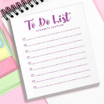 Anteckningsblocket Modern Simple Script To Do List Anteckningsblock<br><div class="desc">Ett enkelt och modernt anteckningsblock för lila och vitt med ord "att göra lista" i ett skriptteckensnitt. Anpassa det med ditt namn. Gör en roligt till Valentines day,  födelsedagar eller tillfälle! Designad av Blackberry Boulevard.</div>