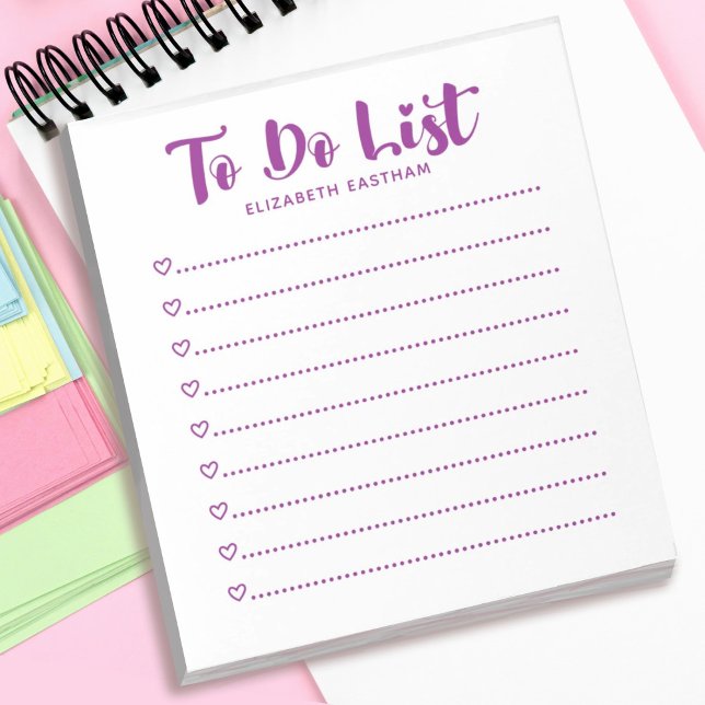 Anteckningsblocket Modern Simple Script To Do List Anteckningsblock (A purple girly to do list. Personalize it with your name. Makes a great gift for a friend.)