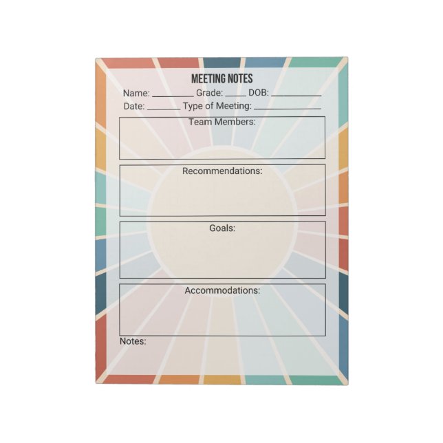 Anteckningsblocket Mötesanteckningar - Sol Anteckningsblock (Roterad)