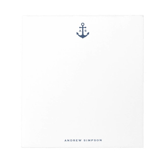 Anteckningsblocket Nautical Navy Blue Anchor Monog Anteckningsblock (Framsida)