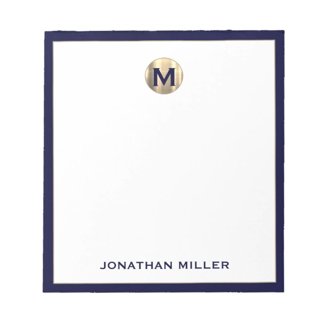 Anteckningsblocket Navy Blue Brushed Guld Monogram Anteckningsblock (Framsida)