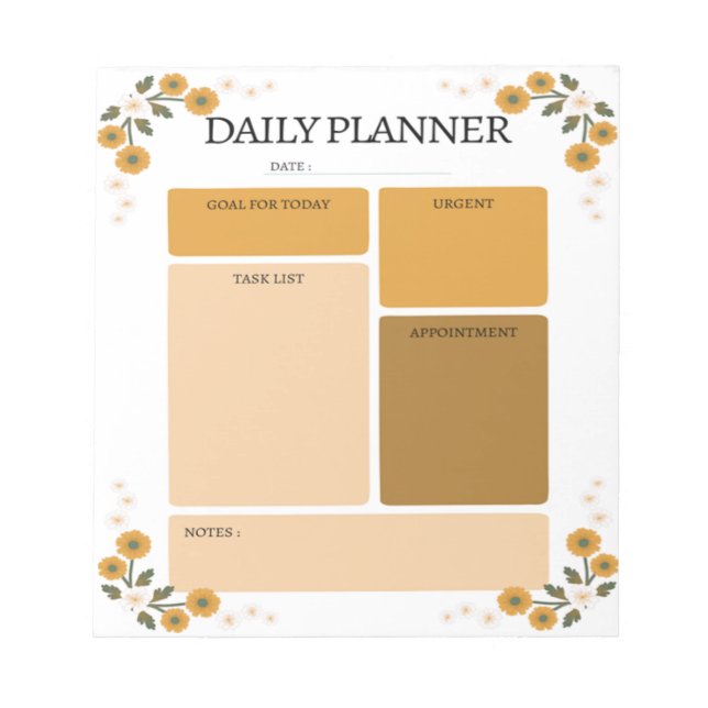 Anteckningsblocket orange Blommigt Daily Planner Anteckningsblock (Framsida)