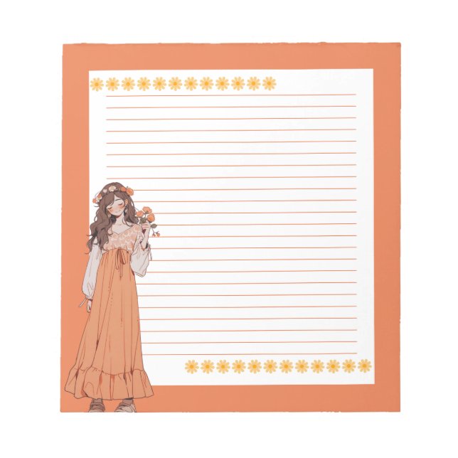 Anteckningsblocket orange Simple Cute Anime Boho Anteckningsblock (Framsida)