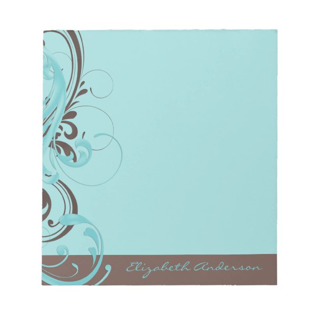 Anteckningsblocket personlig Aqua Blue Brown Blomm Anteckningsblock (Framsida)