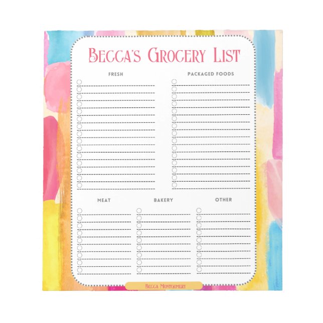 Anteckningsblocket personlig Färgfärg på Livsmedel Anteckningsblock (Framsida)