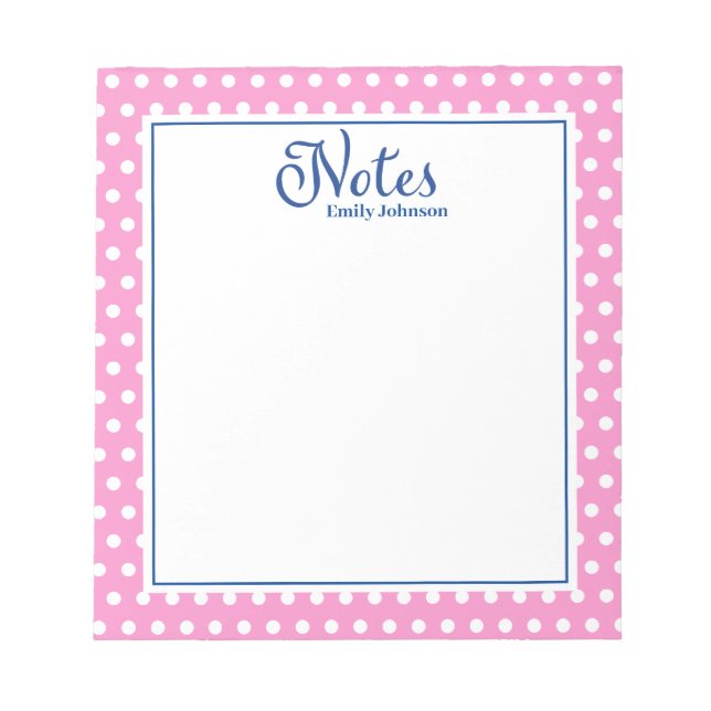 Anteckningsblocket personlig Navy och Rosa Polka D Anteckningsblock (Framsida)