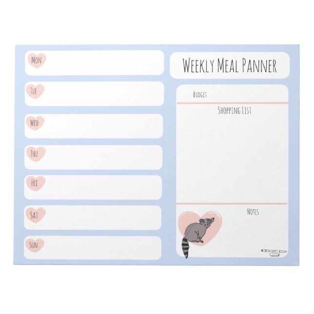 Anteckningsblocket Raccoon Weekly Meal Planner Anteckningsblock (Framsida)