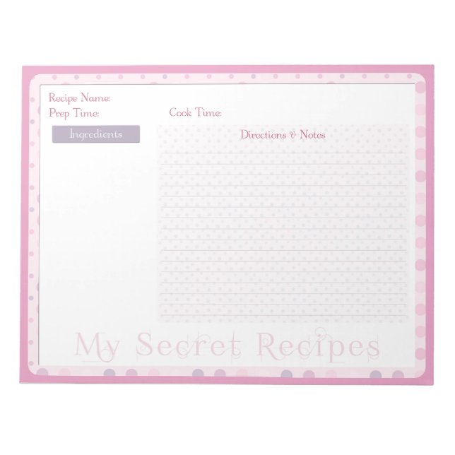 Anteckningsblocket Recept på Sweet Rosa Dots Anteckningsblock (Framsida)
