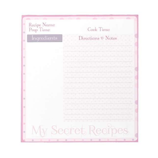 Anteckningsblocket Recept på Sweet Rosa Dots Anteckningsblock (Framsida)
