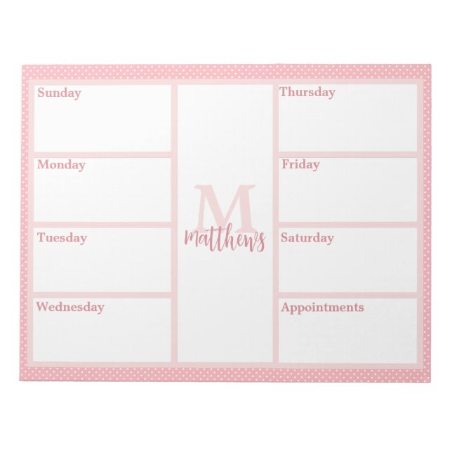 Anteckningsblocket rosa  Mini Dot Weekly Planner Anteckningsblock (Framsida)