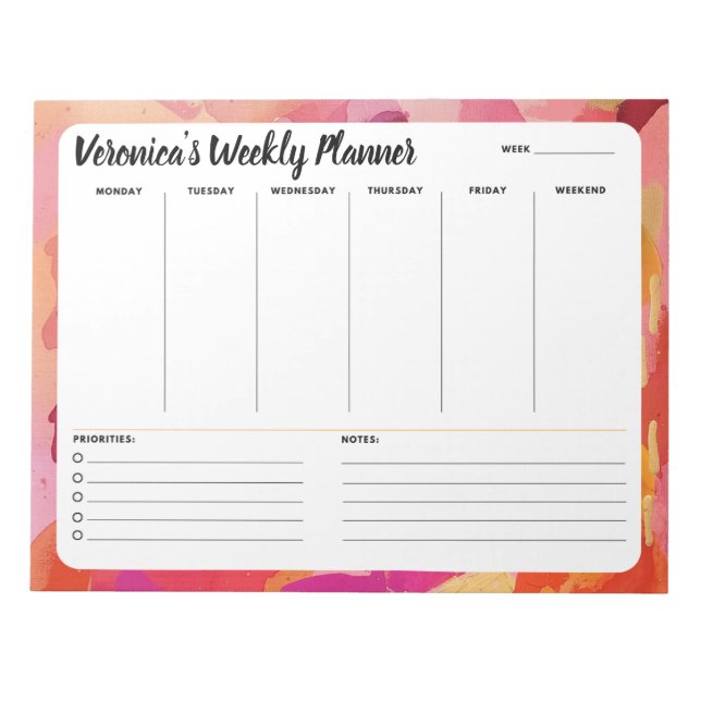 Anteckningsblocket rosa Orange Abstrakt varje veck Anteckningsblock (Framsida)