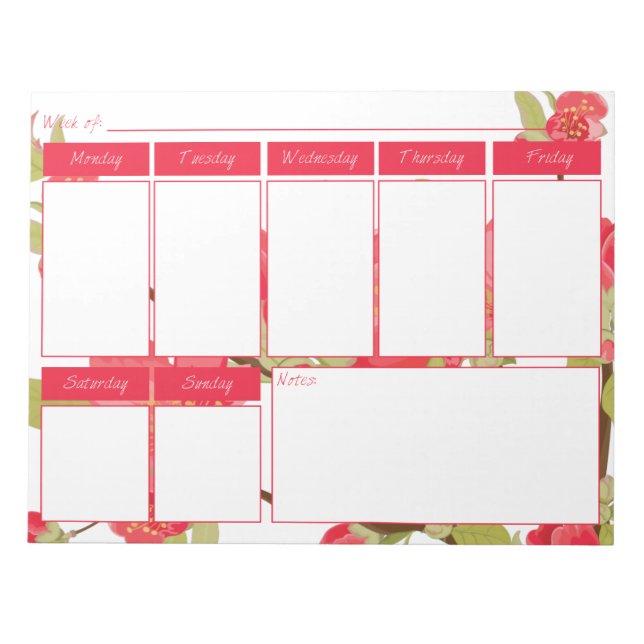Anteckningsblocket rosa Träd Blommar Veckokalender Anteckningsblock (Framsida)